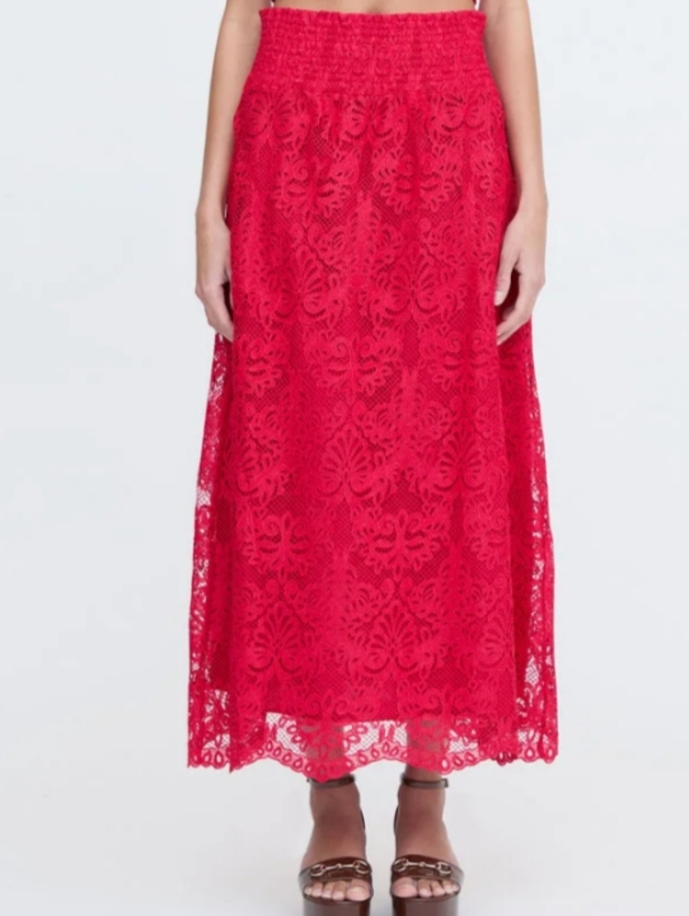 NWT Hill House Delphine Nap Skirt Lace A-Line Smocked Elastic Floral Midi Small